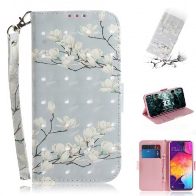 Flip Cover Samsung Galaxy A50 Med Snor Rem Blomstertræ