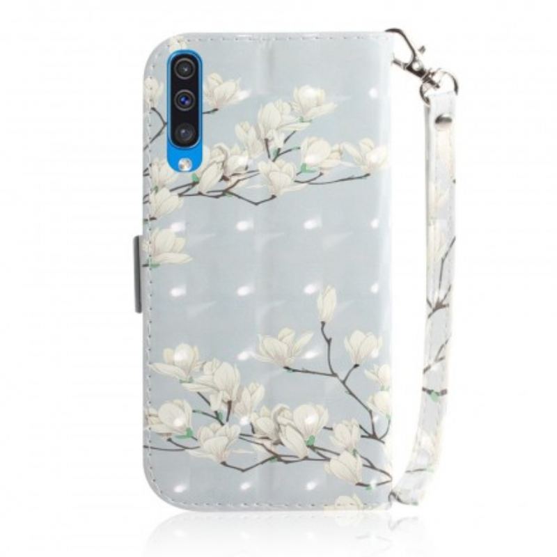 Flip Cover Samsung Galaxy A50 Med Snor Rem Blomstertræ