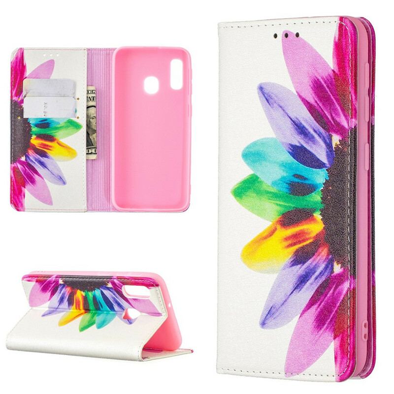 Cover Samsung Galaxy A20e Flip Cover Akvarel Blomst