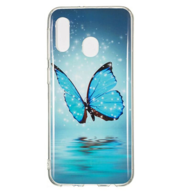 Cover Samsung Galaxy A20e Fluorescerende Blå Sommerfugl