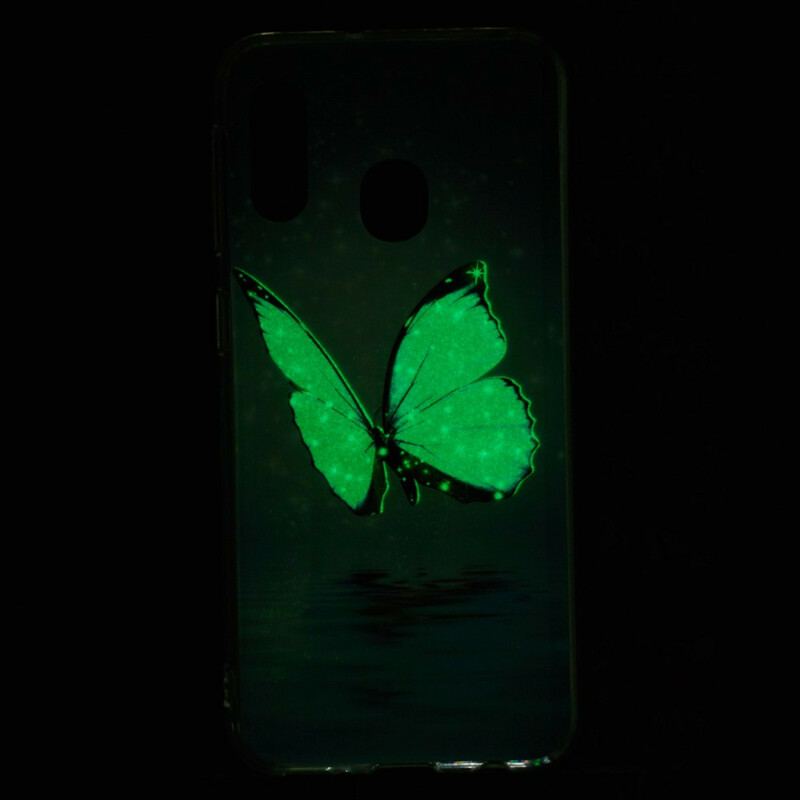 Cover Samsung Galaxy A20e Fluorescerende Blå Sommerfugl