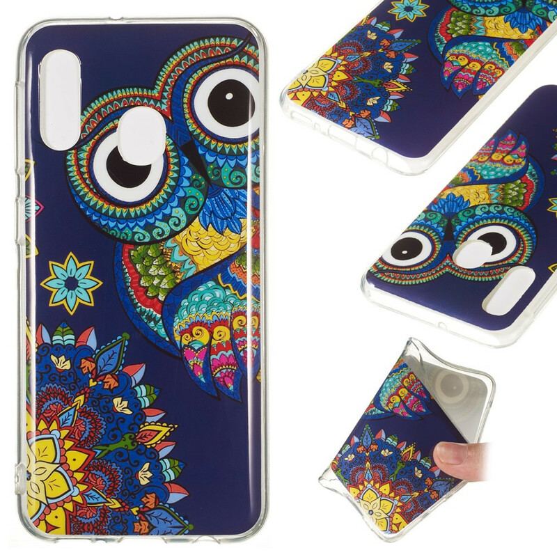 Cover Samsung Galaxy A20e Fluorescerende Ugle Mandala