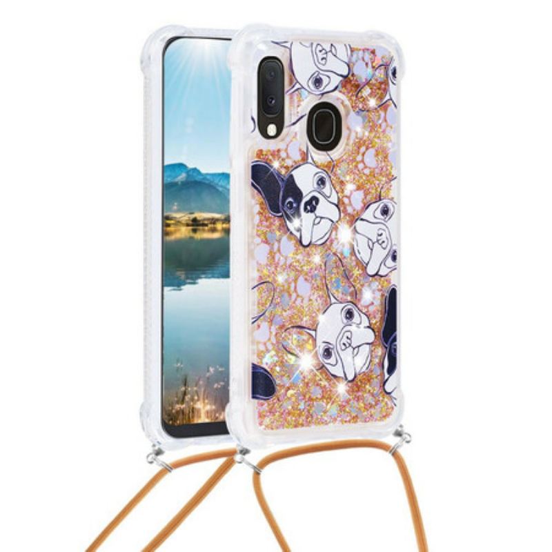 Cover Samsung Galaxy A20e Med Snor Hunde Med Pailletter Med Snoretræk