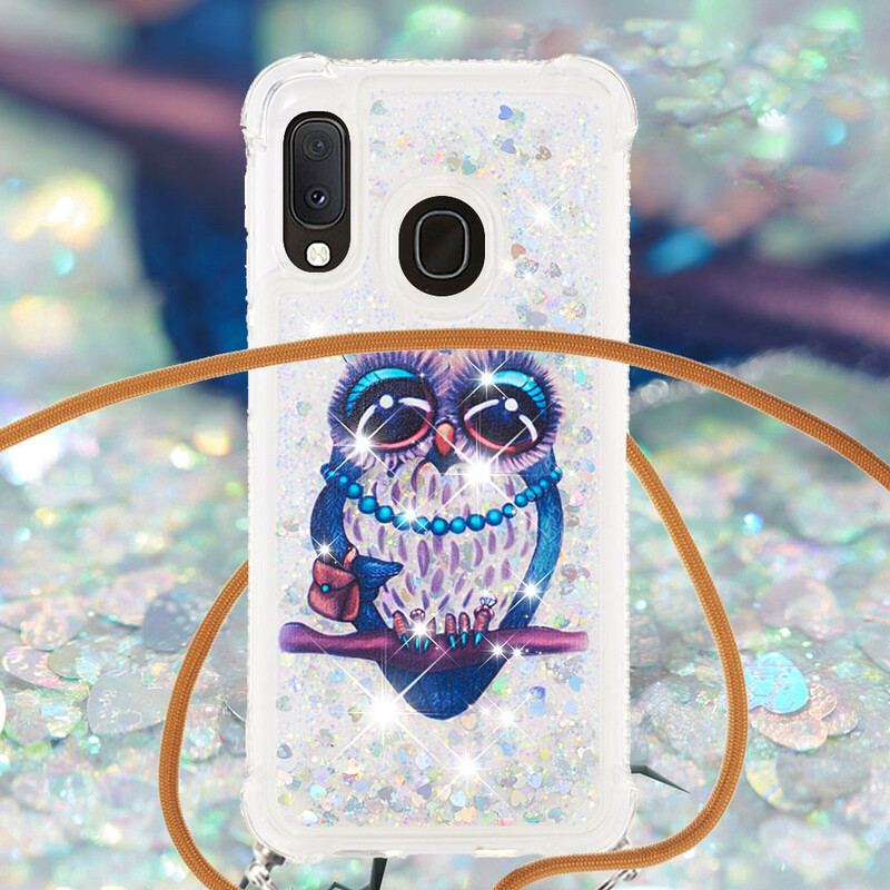 Cover Samsung Galaxy A20e Med Snor Sequin Snøre Miss Owl