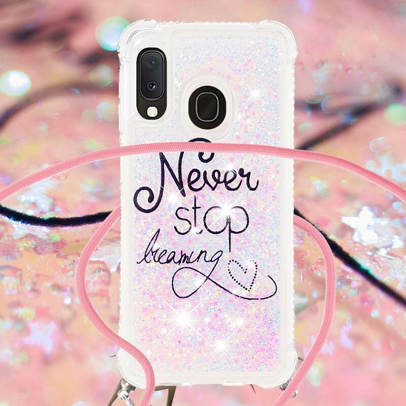 Cover Samsung Galaxy A20e Med Snor Stop Aldrig Med Glittersnøre