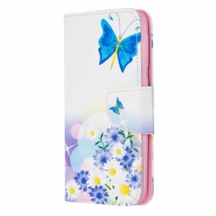 Flip Cover Samsung Galaxy A20e Malede Sommerfugle Og Blomster