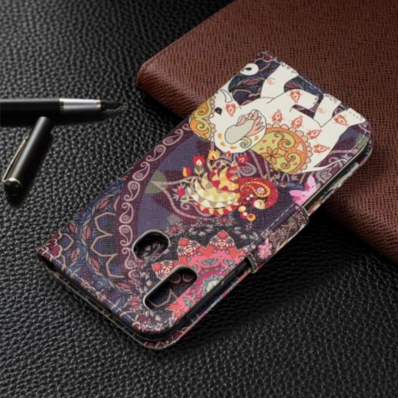 Flip Cover Samsung Galaxy A20e Mandala Med Etniske Elefanter