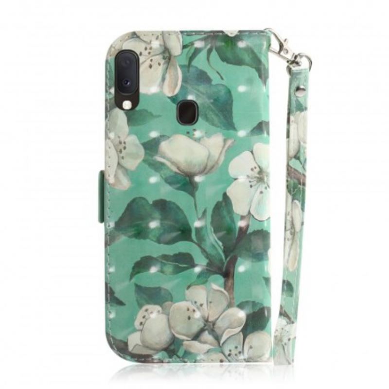 Flip Cover Samsung Galaxy A20e Med Snor Blomstrende Gren Med Rem