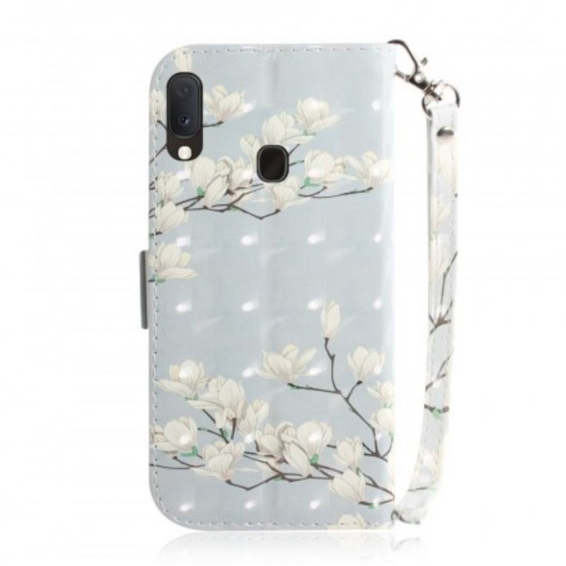 Flip Cover Samsung Galaxy A20e Med Snor Rem Blomstertræ