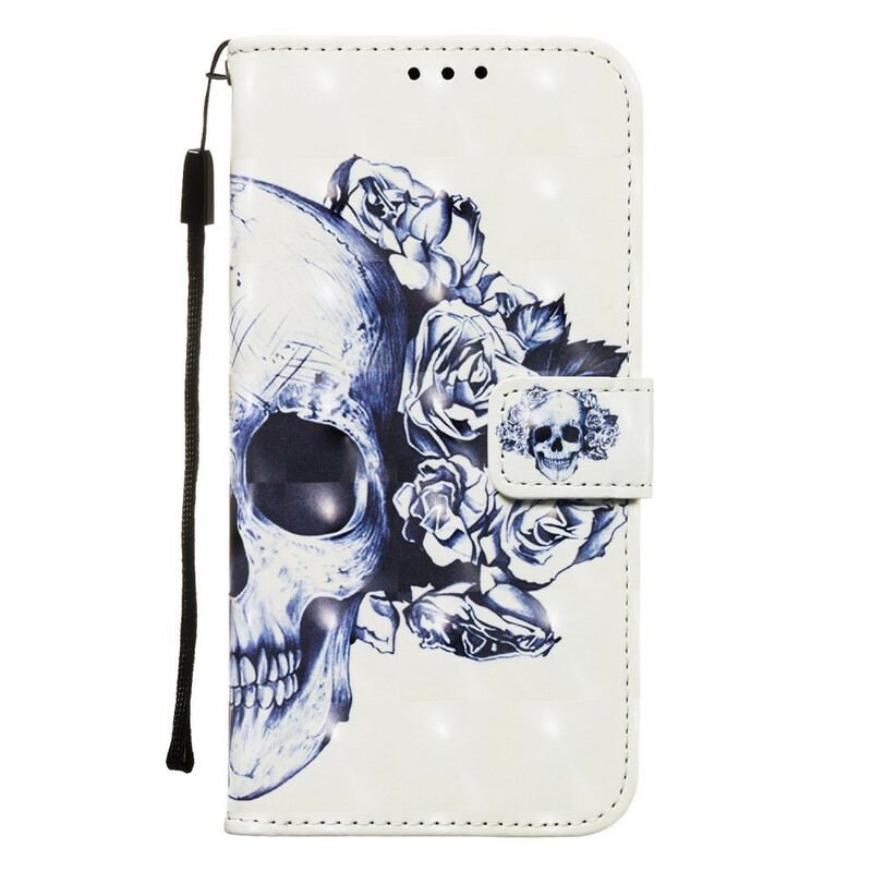 Læder Cover Samsung Galaxy A20e Blomstrende Kranie