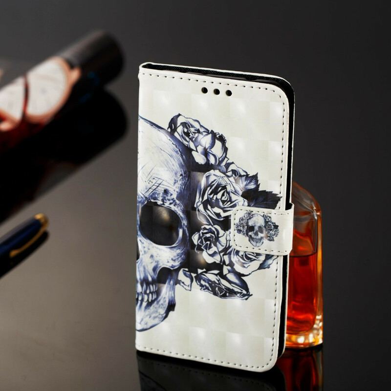 Læder Cover Samsung Galaxy A20e Blomstrende Kranie