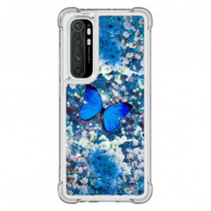 Cover Xiaomi Mi Note 10 Lite Glitter Blå Sommerfugle