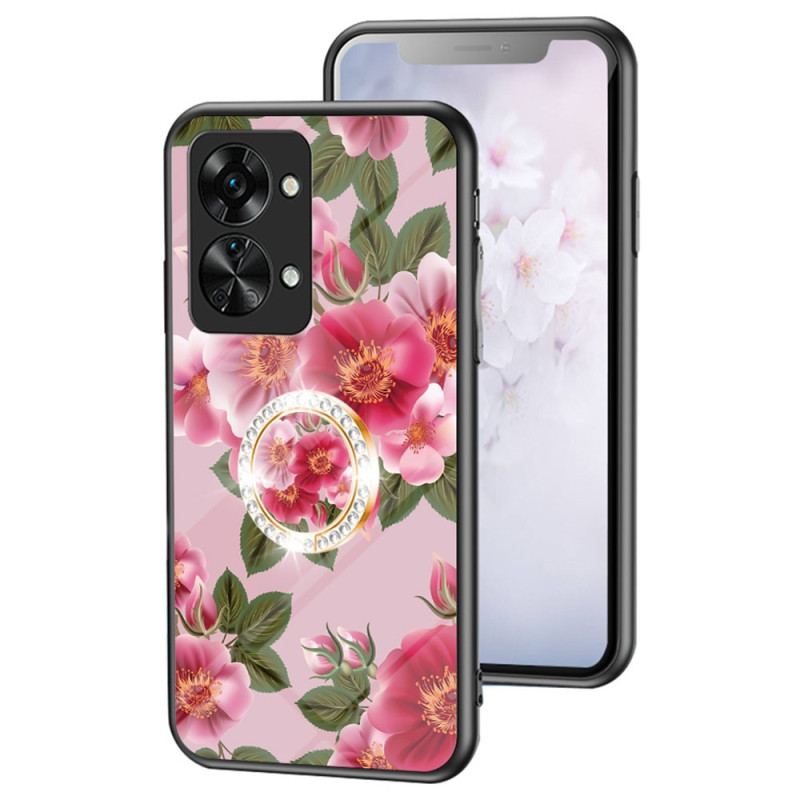 Cover OnePlus Nord 2T 5G Hærdet Glas Blomster Ring Diamanter