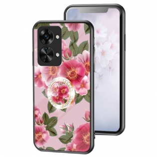 Cover OnePlus Nord 2T 5G Hærdet Glas Blomster Ring Diamanter