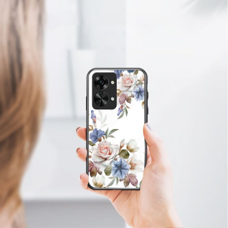 Cover OnePlus Nord 2T 5G Hærdet Glas Blomster Ring Diamanter