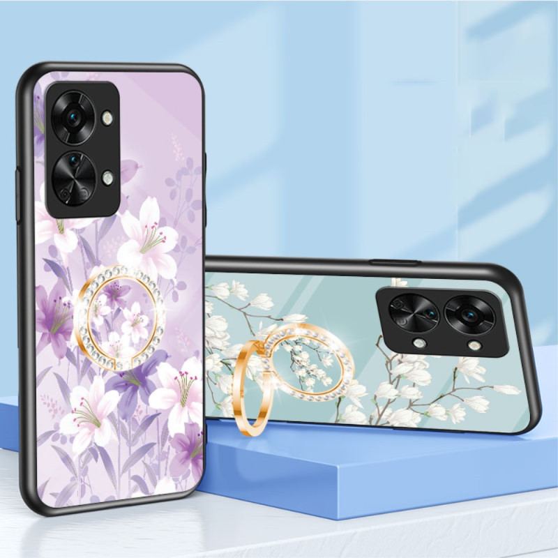 Cover OnePlus Nord 2T 5G Hærdet Glas Blomster Ring Diamanter