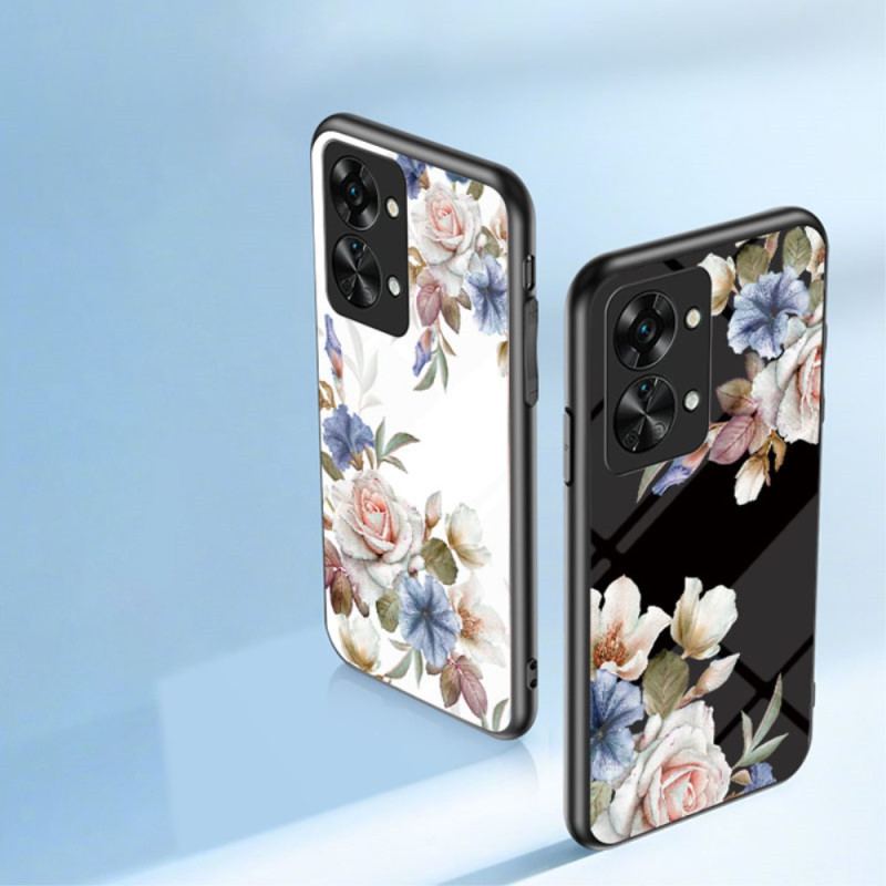 Cover OnePlus Nord 2T 5G Hærdet Glas Blomster Ring Diamanter