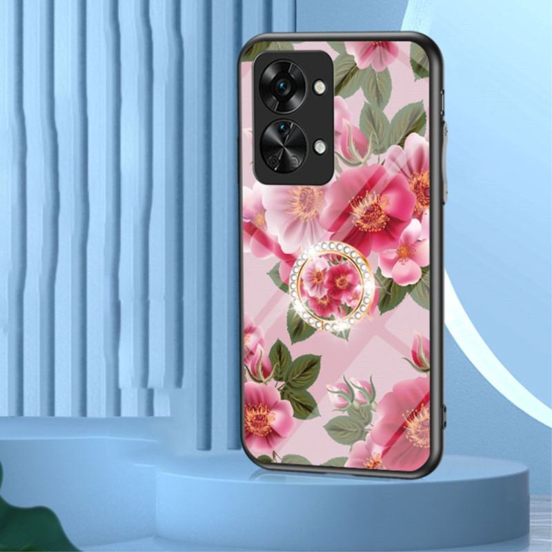 Cover OnePlus Nord 2T 5G Hærdet Glas Blomster Ring Diamanter