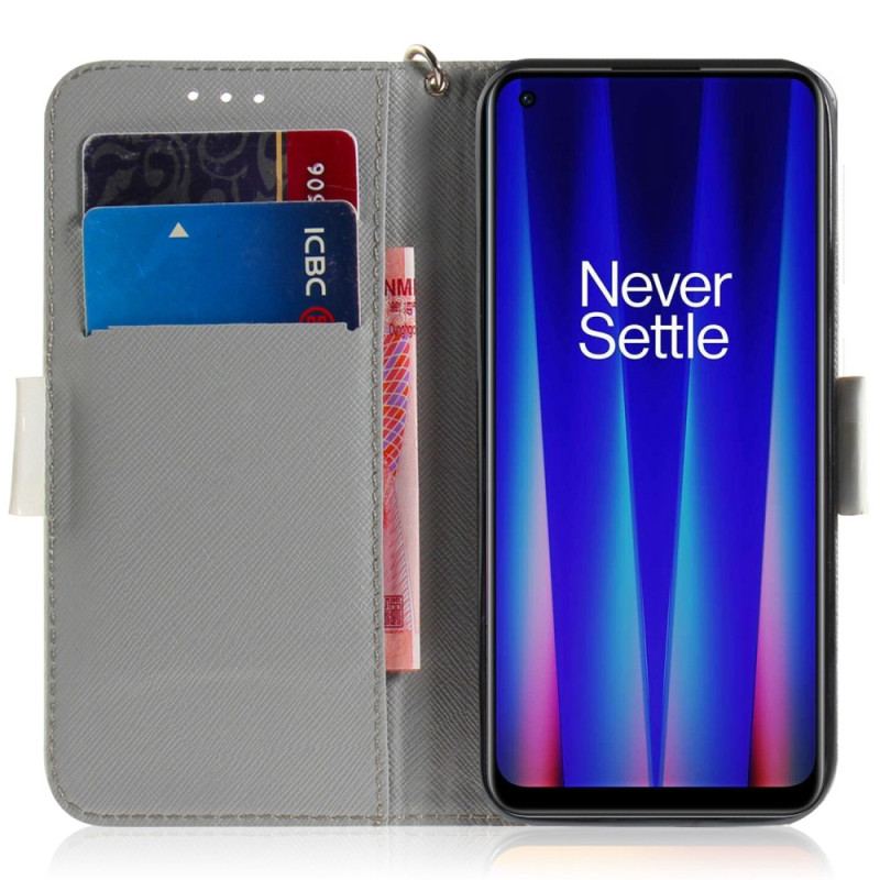 Flip Cover OnePlus Nord 2T 5G Med Snor Grå Kat Med Rem