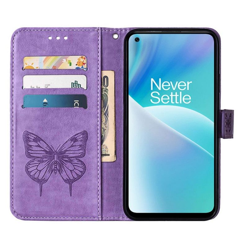 Flip Cover OnePlus Nord 2T 5G Med Snor Kunstnerisk Sommerfugl Med Rem