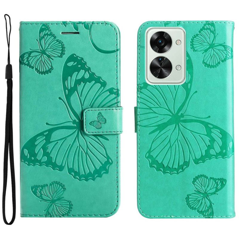 Flip Cover OnePlus Nord 2T 5G Med Snor Sommerfugle Med Lanyard Kortholder