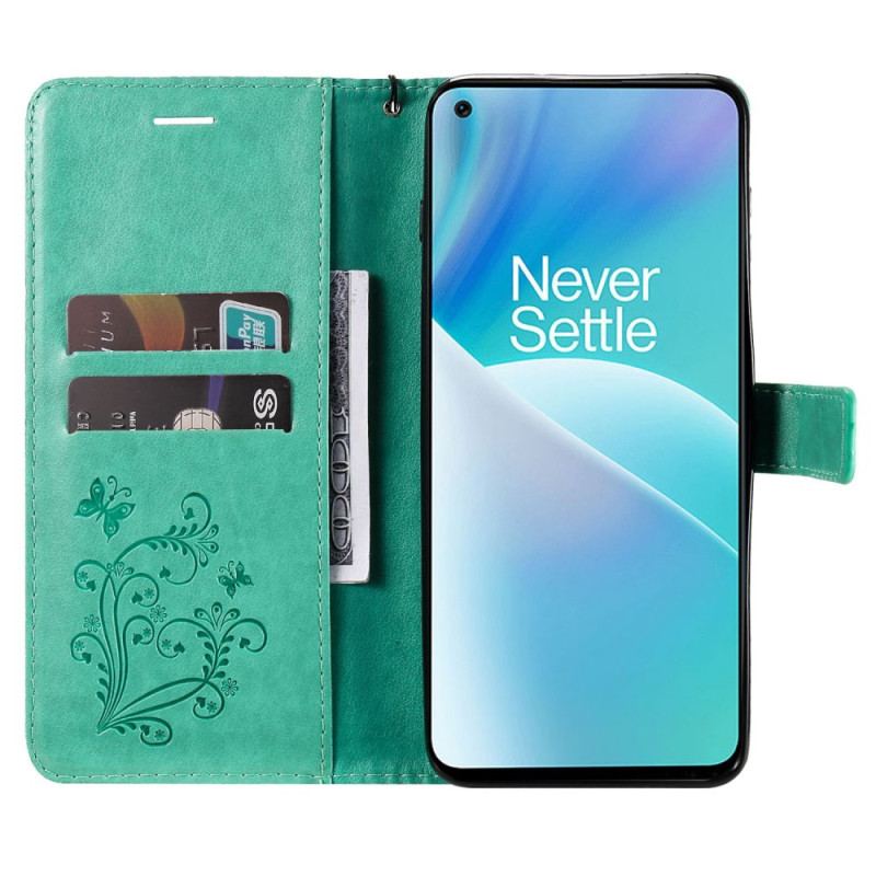 Flip Cover OnePlus Nord 2T 5G Med Snor Sommerfugle Med Lanyard Kortholder