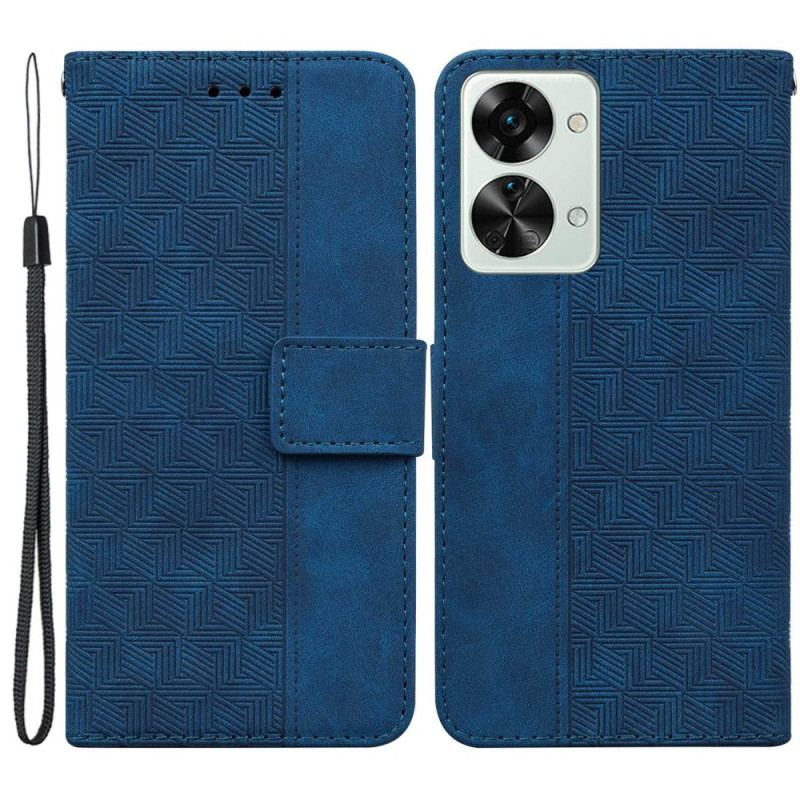 Flip Cover OnePlus Nord 2T 5G Med Snor Strappy Geometriske Mønstre