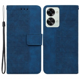 Flip Cover OnePlus Nord 2T 5G Med Snor Strappy Geometriske Mønstre