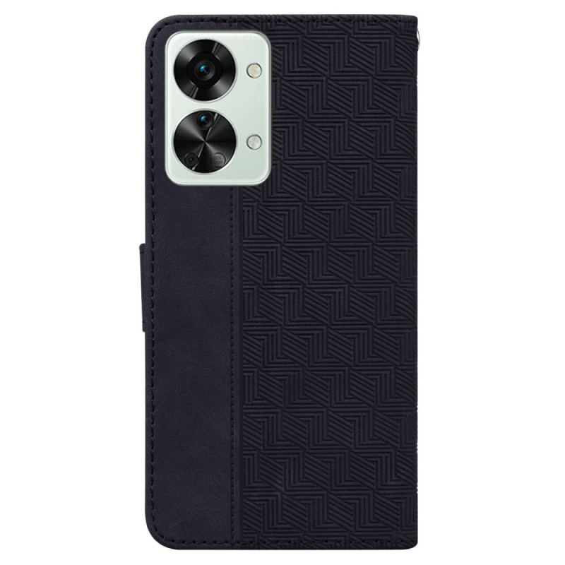 Flip Cover OnePlus Nord 2T 5G Med Snor Strappy Geometriske Mønstre