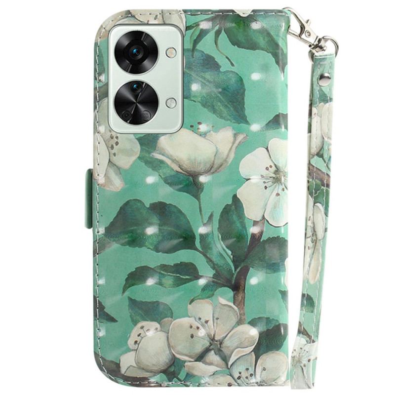 Flip Cover OnePlus Nord 2T 5G Med Snor Strappy Hvide Blomster