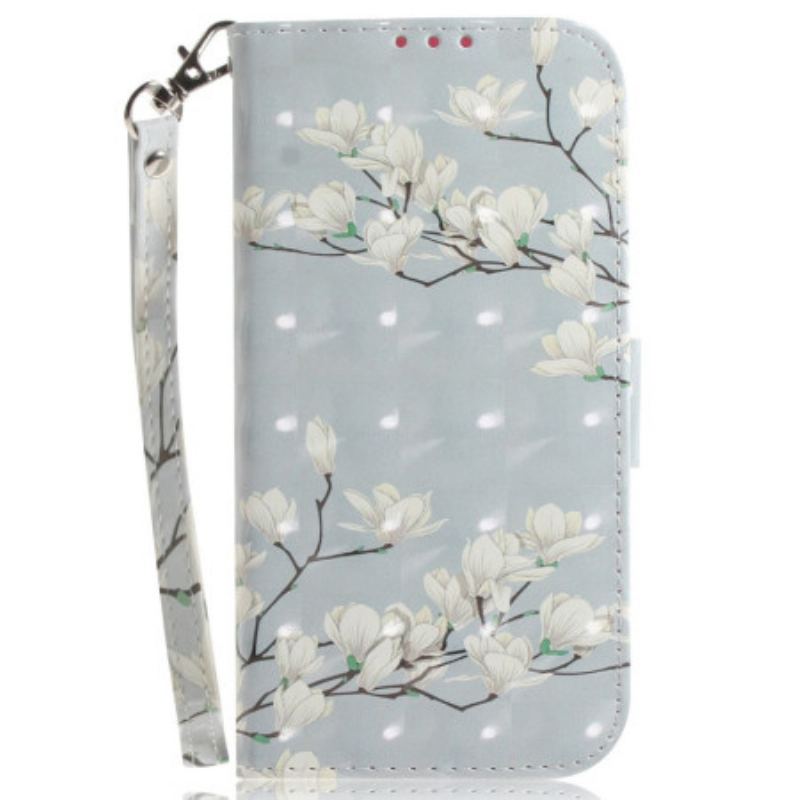 Flip Cover OnePlus Nord 2T 5G Med Snor Strappy Magnolia Blomster