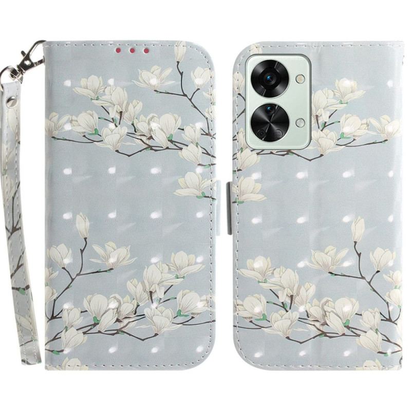 Flip Cover OnePlus Nord 2T 5G Med Snor Strappy Magnolia Blomster