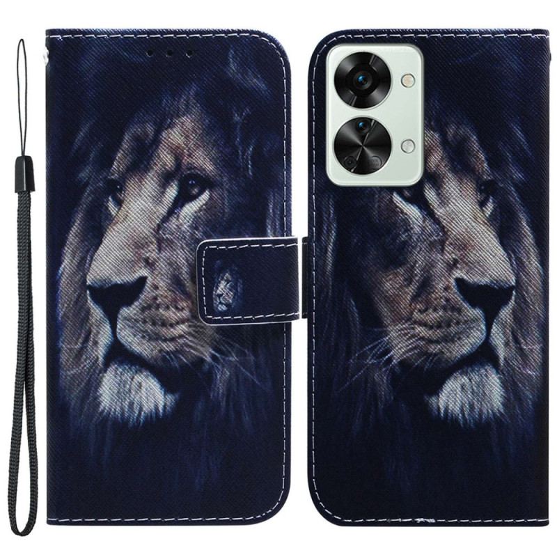 Læder Cover OnePlus Nord 2T 5G Med Snor Lanyard Night Lion