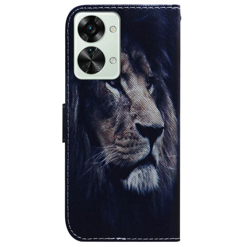 Læder Cover OnePlus Nord 2T 5G Med Snor Lanyard Night Lion