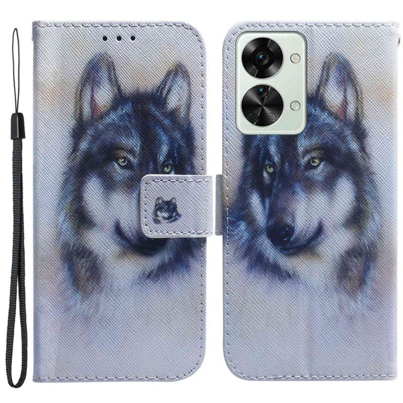 Læder Cover OnePlus Nord 2T 5G Med Snor Strappy Aquarel Wolf