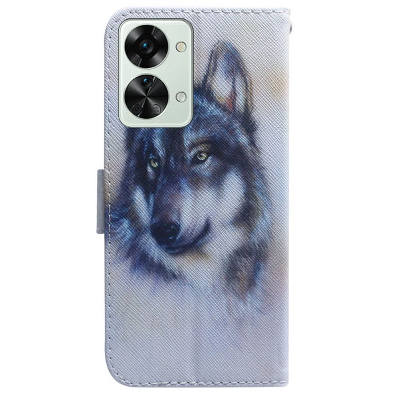 Læder Cover OnePlus Nord 2T 5G Med Snor Strappy Aquarel Wolf