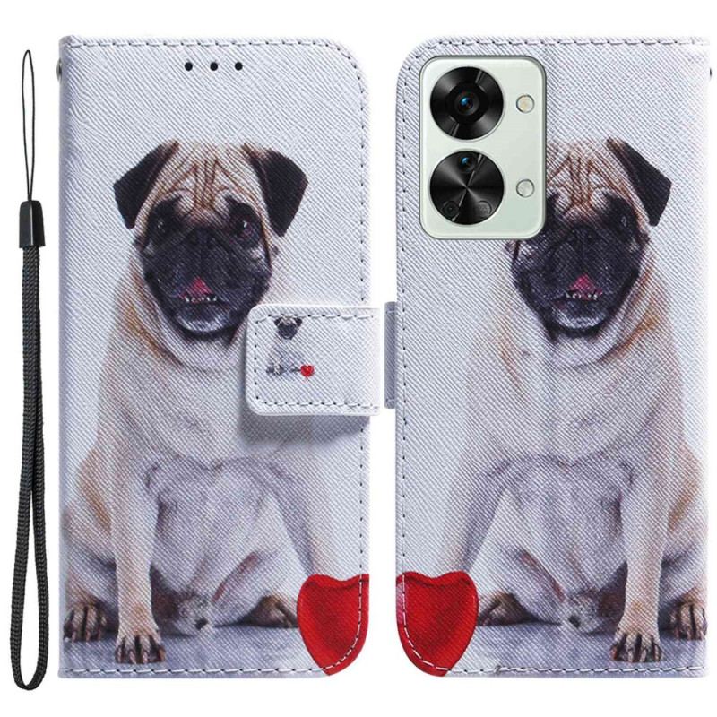 Læder Cover OnePlus Nord 2T 5G Med Snor Strappy Pug Dog