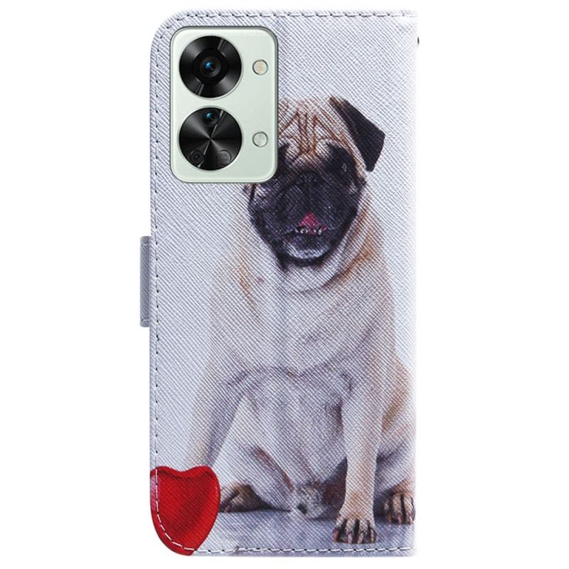 Læder Cover OnePlus Nord 2T 5G Med Snor Strappy Pug Dog