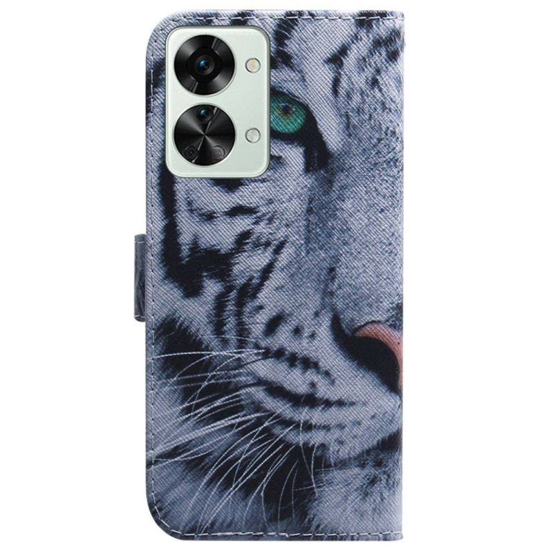 Læder Cover OnePlus Nord 2T 5G Med Snor Strappy White Tiger