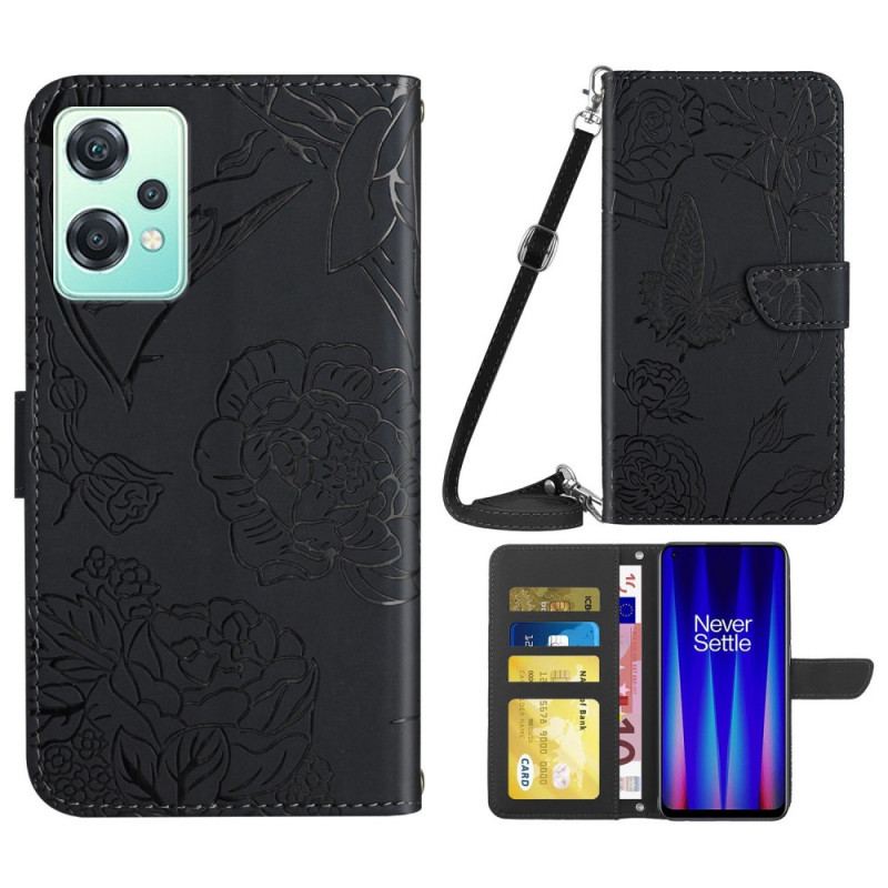 Flip Cover OnePlus Nord CE 2 Lite 5G Sommerfugle Og Skulderrem