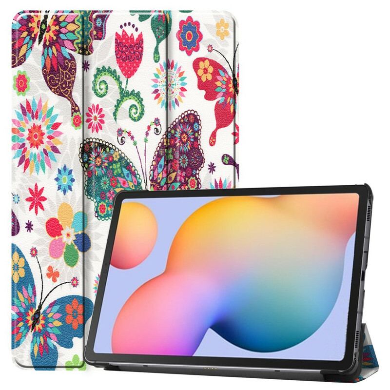 Cover Samsung Galaxy Tab S6 Lite Retro Sommerfugle Og Blomster