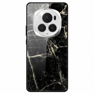 Cover Honor Magic 6 Pro Telefon Etui Sort Marmor Platin Hærdet Glas