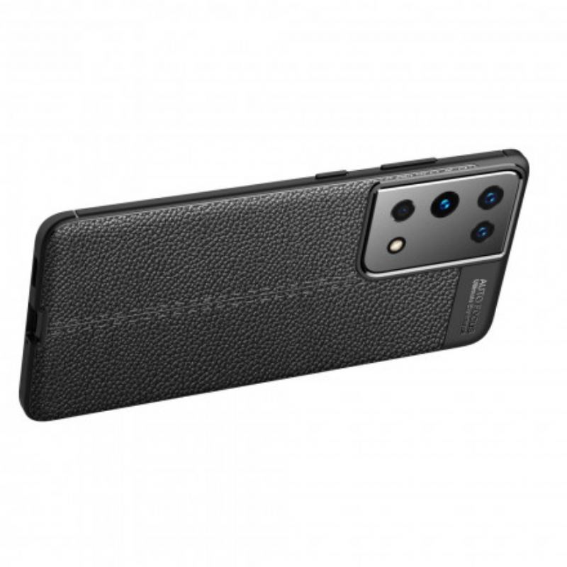 Cover Samsung Galaxy S21 Ultra 5G Dobbelt Linje Litchi Læder Effekt