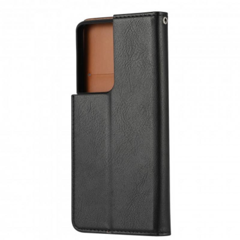 Cover Samsung Galaxy S21 Ultra 5G Flip Cover Kortholder I Imiteret Læder