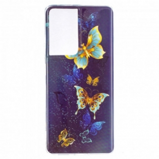 Cover Samsung Galaxy S21 Ultra 5G Fluorescerende Sommerfugle-serien