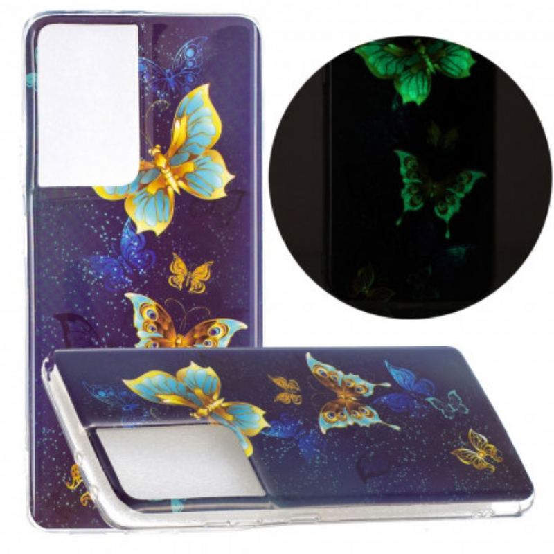 Cover Samsung Galaxy S21 Ultra 5G Fluorescerende Sommerfugle-serien