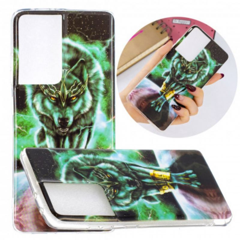 Cover Samsung Galaxy S21 Ultra 5G Fluorescerende Wolf Series