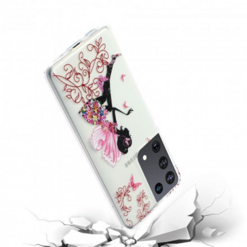 Cover Samsung Galaxy S21 Ultra 5G Gennemsigtig Blomsterfe