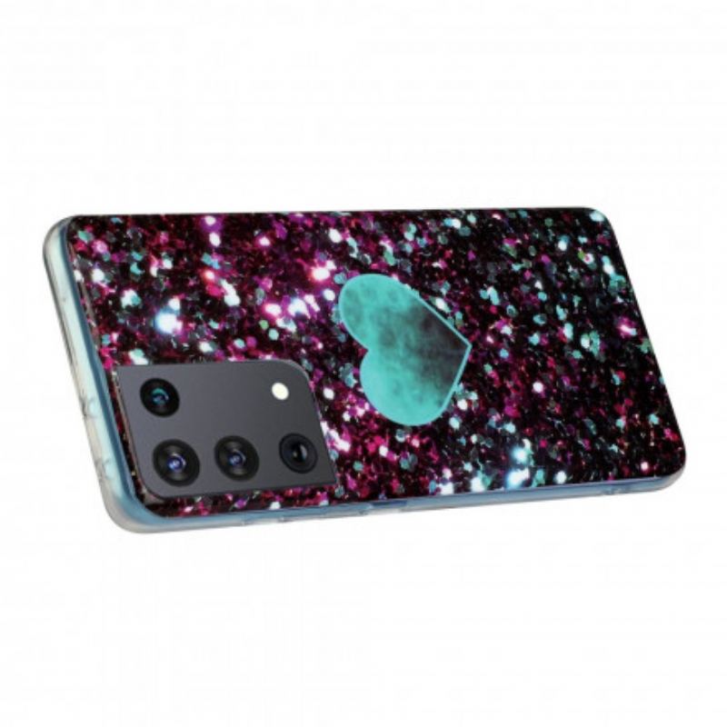 Cover Samsung Galaxy S21 Ultra 5G Glitter Marmor Hjerte