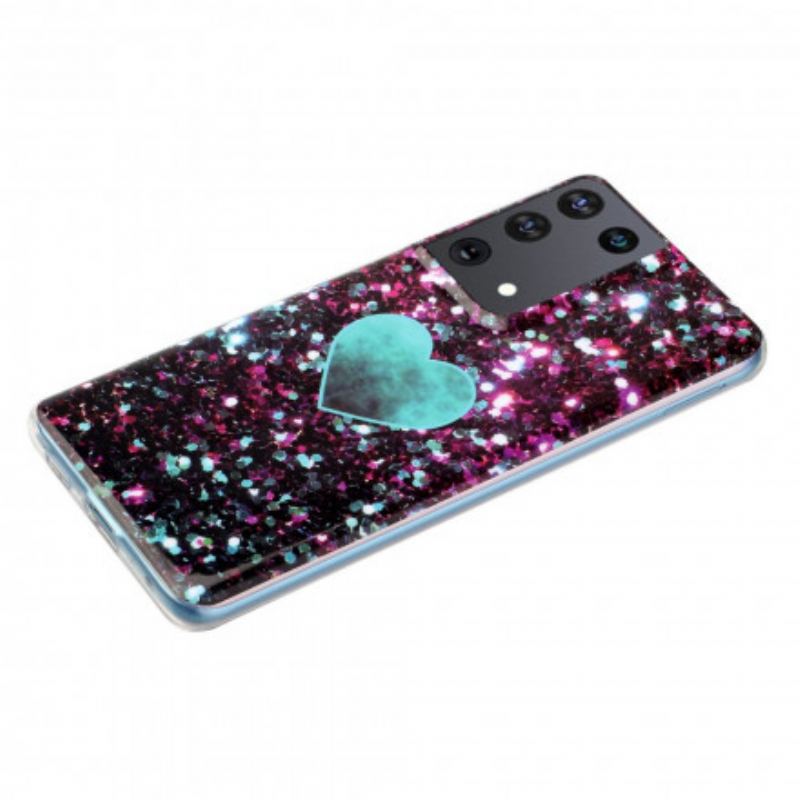 Cover Samsung Galaxy S21 Ultra 5G Glitter Marmor Hjerte